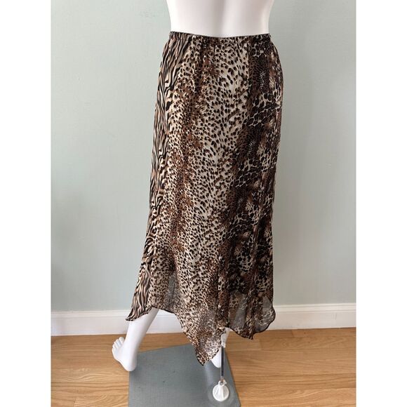 NWT Chicos Cheetah Leopard Animal Print Silk Midi Handkerchief Skirt size 2 - Picture 2 of 4